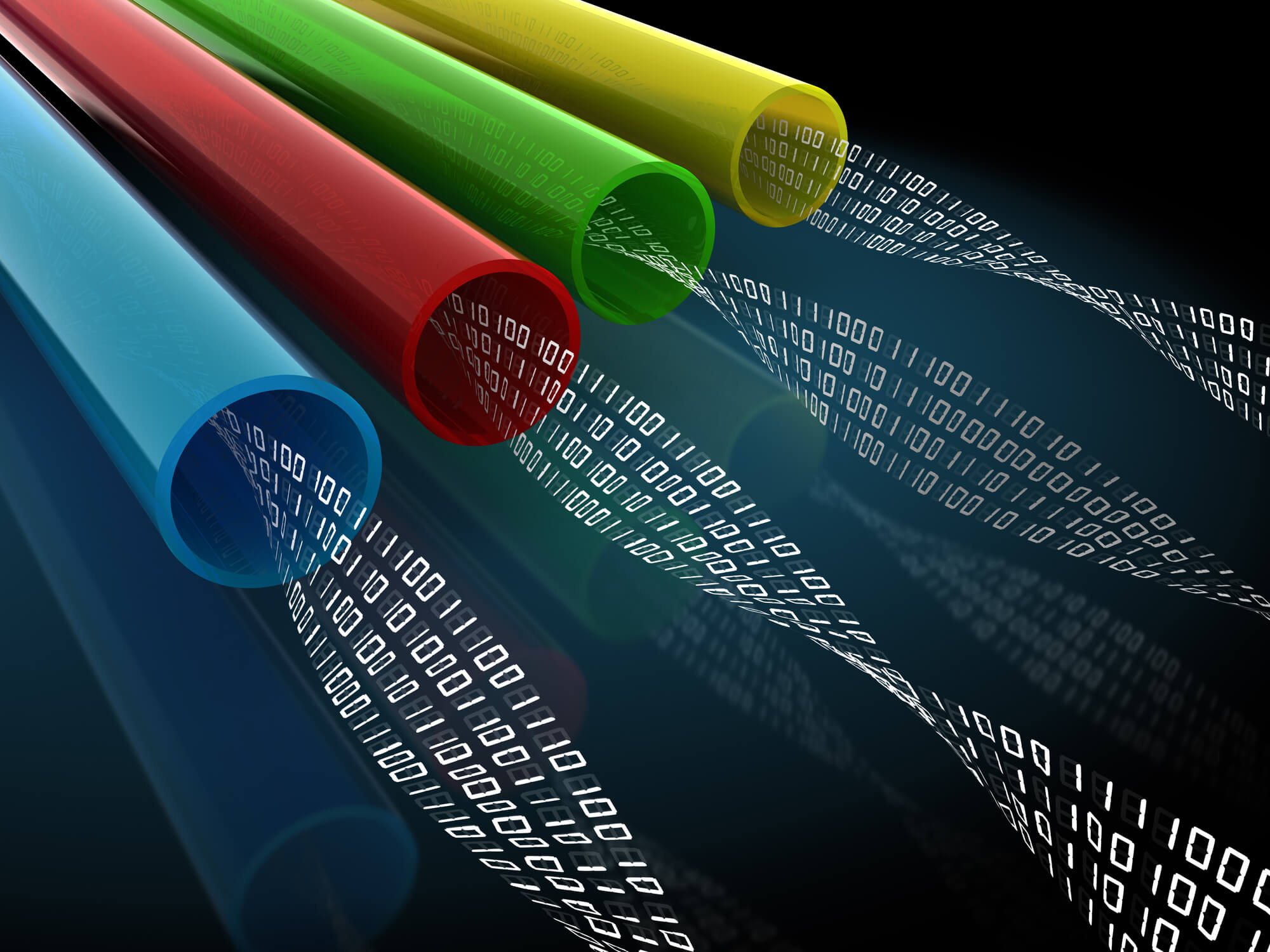 Pipes taking in bytes, representing data meshes and their pipelines