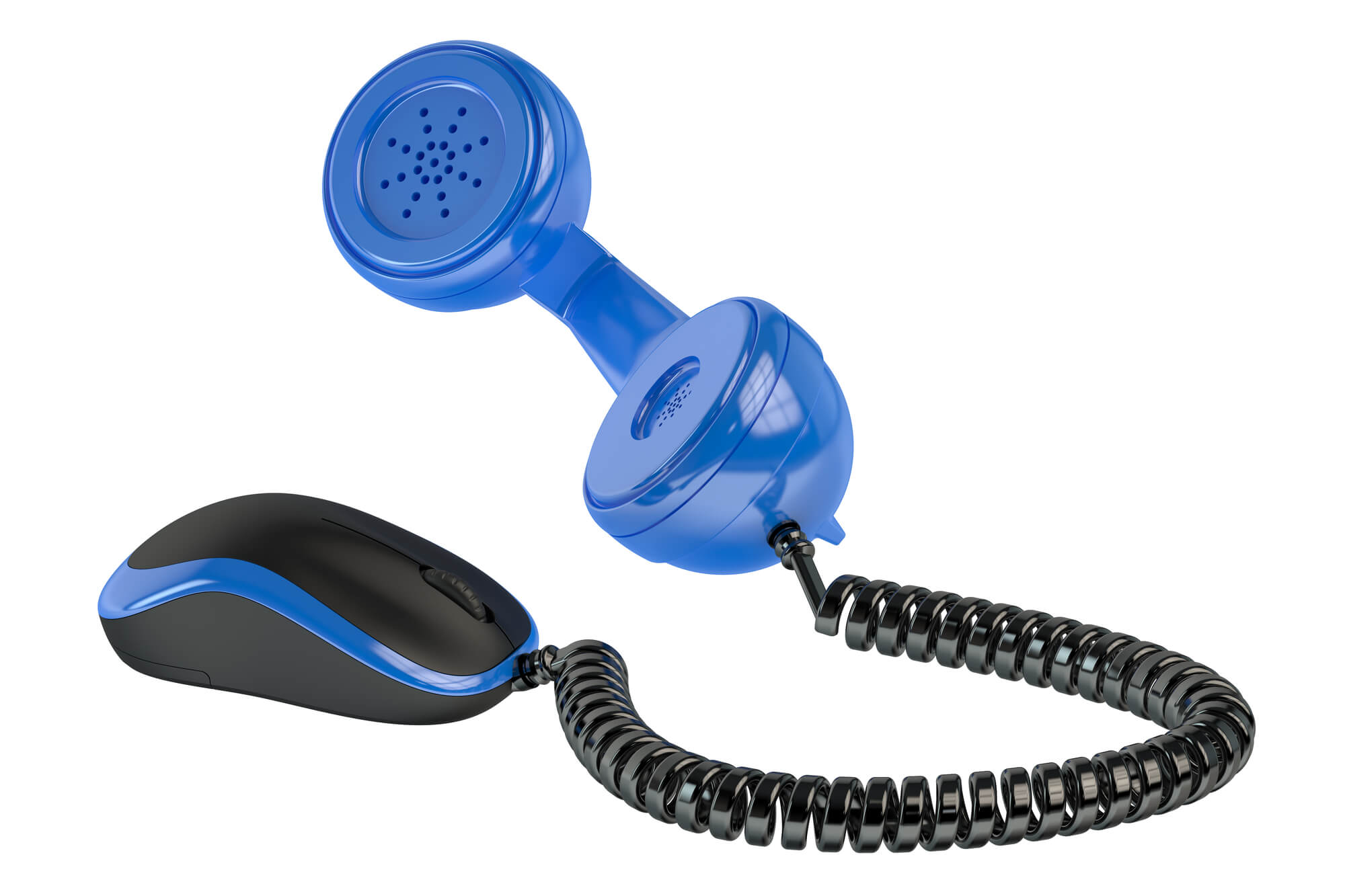 VoIP technology represented by a phone cord connected to a mouse
