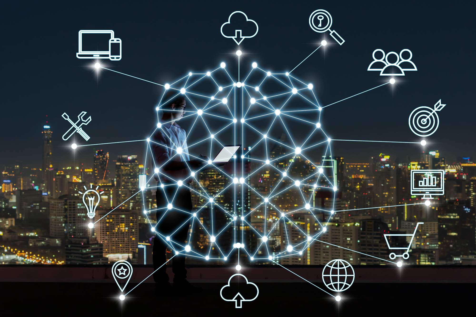 artificial intelligence and AI capabilities represented by polygonal brain