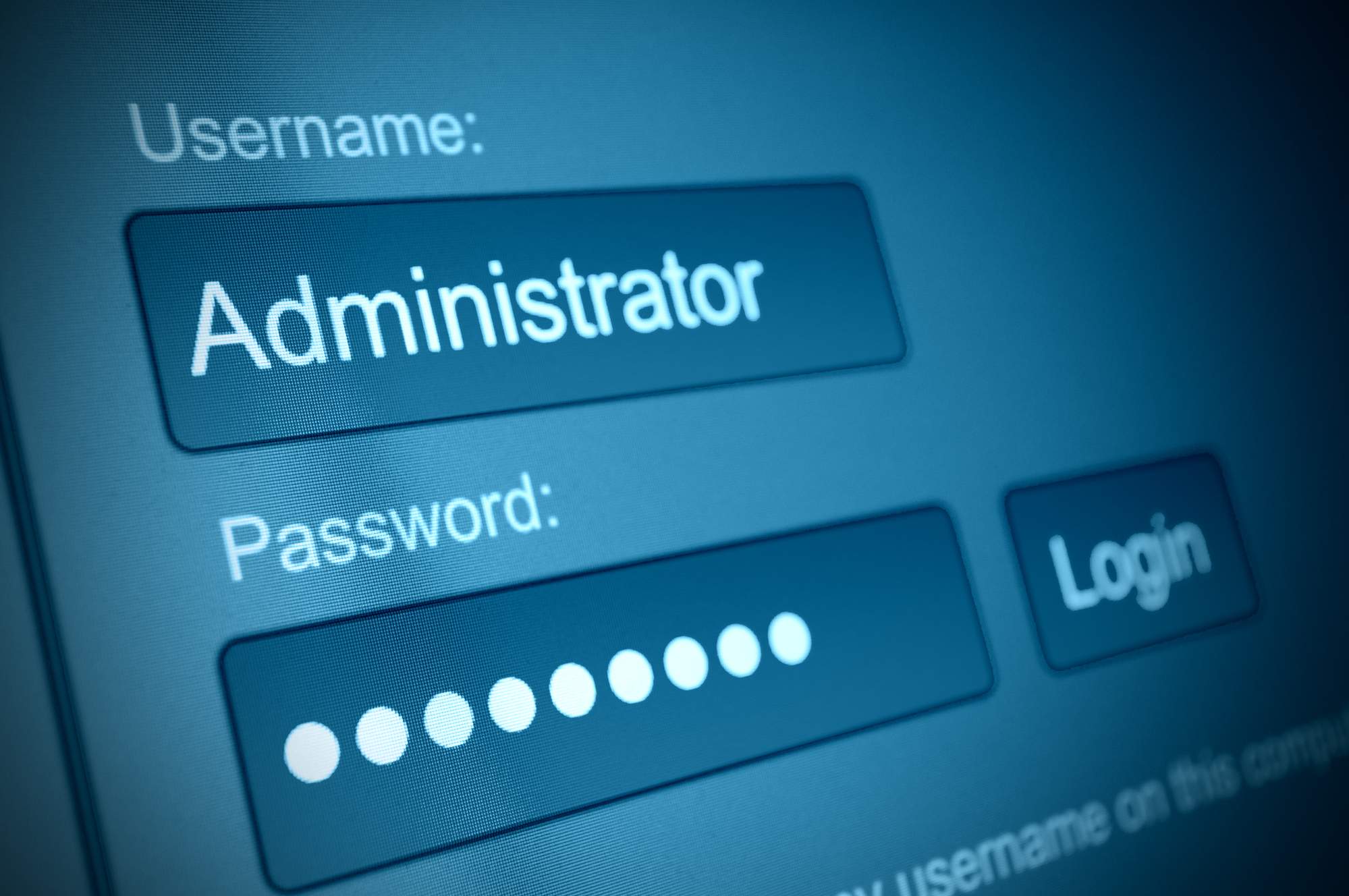 Administrator level login and password screen