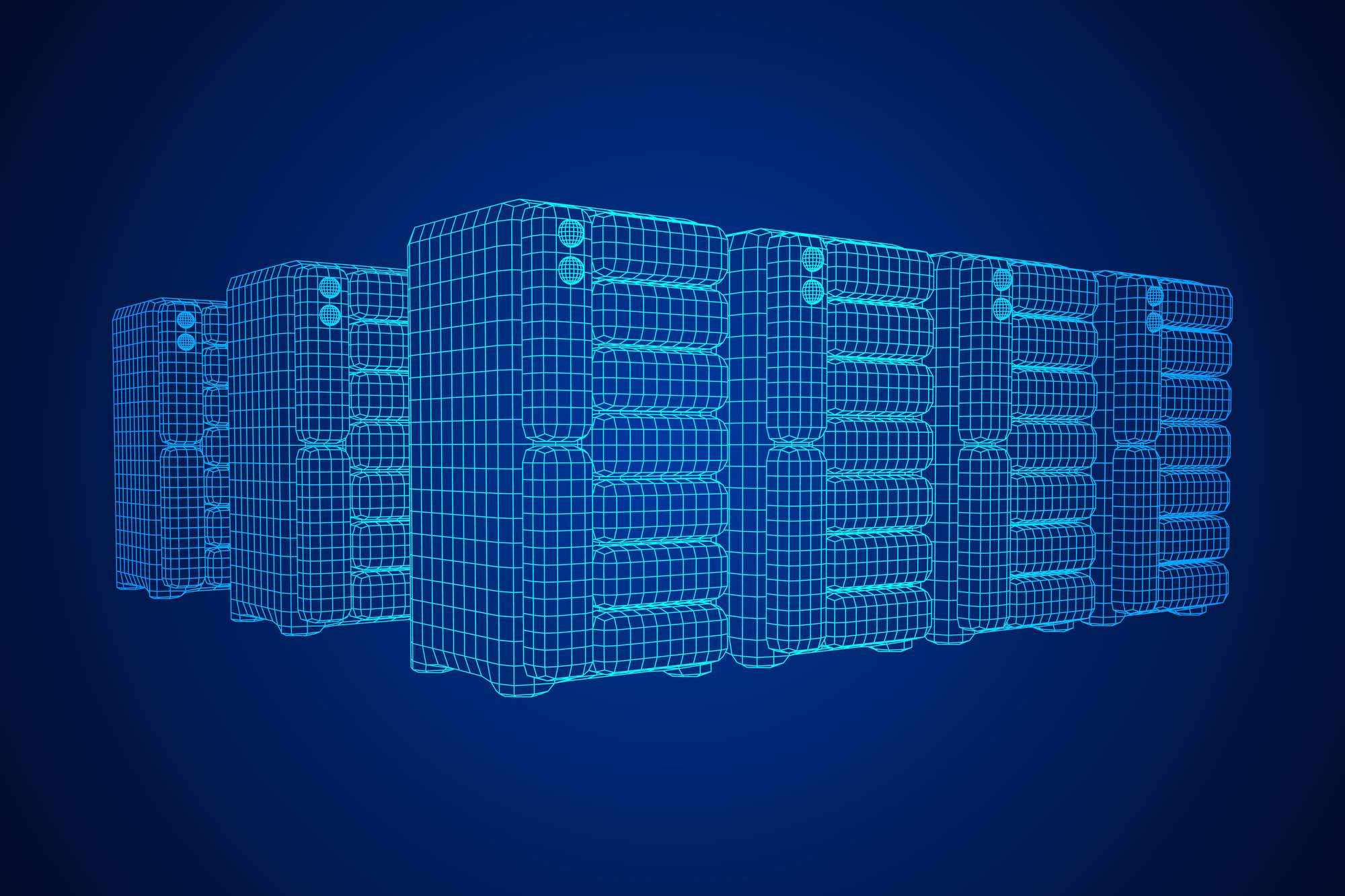 A wireframe mockup of the cloud server farms used by providers